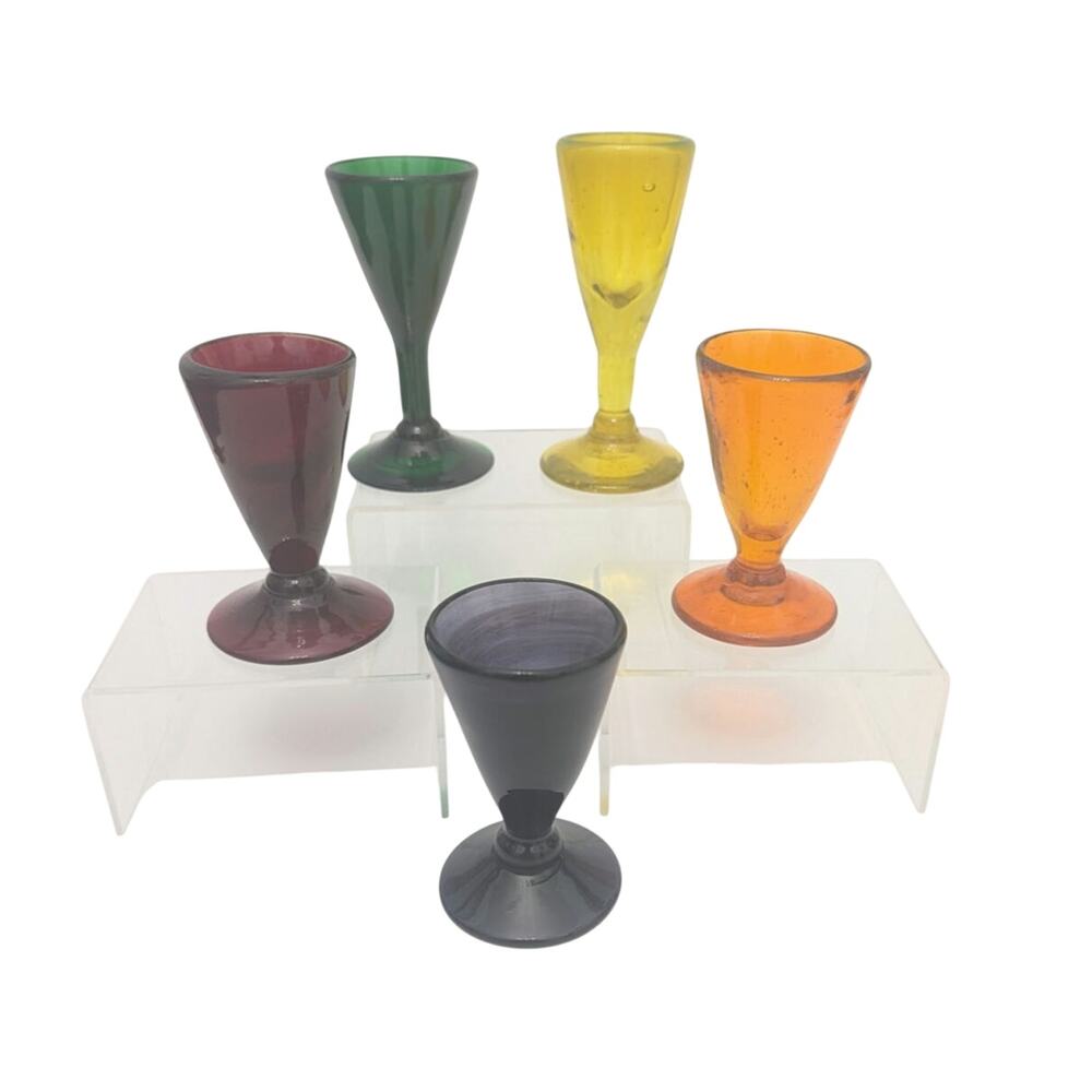 Hand Blown Art Glass Cordial Glasses Set of 5 Colorful